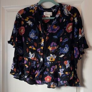 Anthropologie Black Floral Top